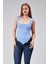 Mavi Sıfır Kol Kare Yaka Dekolteli Çıtçıtlı Bodysuit 1