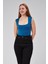 Petrol Mavi Sıfır Kol Kare Yaka Dekolteli Çıtçıtlı Bodysuit 2