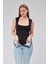 Siyah Sıfır Kol Kare Yaka Dekolteli Çıtçıtlı Bodysuit 1