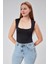 Siyah Sıfır Kol Kare Yaka Dekolteli Çıtçıtlı Bodysuit 4