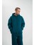 Unisex Double Oversize Kapşonlu Basic Sweatshirt - Koyu Deniz Yeşili 1