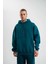 Unisex Double Oversize Kapşonlu Basic Sweatshirt - Koyu Deniz Yeşili 5