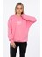 Bisiklet Yaka Yazı Nakışlı Sweatshirt - Pembe 1