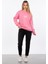 Bisiklet Yaka Yazı Nakışlı Sweatshirt - Pembe 4