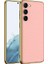 Galaxy S23 Kılıf Deri Görünümlü Kenarları Elektroplating Kaplama Zore Fizyon Kapak-Pembe 1