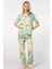 Kadın Desenli Kısa Kol Dokuma Pijama Takım 3604/YEŞIL 1