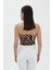 Zebra Desen Triko Crop - Camel 3