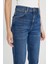 Mom Yüksek Bel Dar Paça Mavi Esnek Jean Denim Pantolon 5