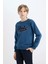 Erkek Çocuk Lacivert Bisiklet Yaka Nakışlı Kalın Sweatshirt D3053A824WN 3