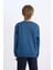 Erkek Çocuk Lacivert Bisiklet Yaka Nakışlı Kalın Sweatshirt D3053A824WN 5