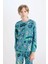 Erkek Çocuk Pijama Takım Desenli Uzun Kollu Üst Beli Lastikli Uzun Alt D6322A824WN 4