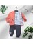 Jikko Pembe Trenç Ceket Alt Üst Unisex 6 - 12 - 18 Aylık 3lü Bebek Takımı 1