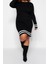 Yeni Fit Casual Günlük Fitilli Triko Bisiklet Yaka Uzun Kol Kazak Elbise Mini Boy Büyük Beden Elbise 3