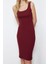 Slim Casual Günlük Rejenere Kaşkorse Örme Havuz Yaka Kolsuz Kol Bodycone Midi Boy Elbise 4