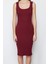Slim Casual Günlük Rejenere Kaşkorse Örme Havuz Yaka Kolsuz Kol Bodycone Midi Boy Elbise 5