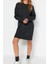 Yeni Oversize Casual Günlük Çift Plaka Triko Bisiklet Yaka Uzun Kol Shift Mini Boy Elbise 3