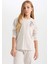 Kız Çocuk Pijama Takımı Bisiklet Yaka Baskılı Uzun Kollu Üst Beli Lastikli Uzun Alt D6656A824WN 3