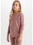 Kız Çocuk Pijama Takım Dokuma Etiketli Waffle Uzun Kollu Üst Beli Lastikli Uzun Alt D6054A824AU 3