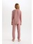 Kız Çocuk Pijama Takım Dokuma Etiketli Waffle Uzun Kollu Üst Beli Lastikli Uzun Alt D6054A824AU 5