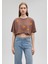 Baskılı Kahverengi Crop Tişört1612499-70244 3