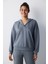 Gri V Yaka Kapüşonlu Silky Touch Sweatshirt 1