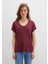 V Yaka Bordo Basic Viskoz Tişört 167714-70393 4