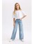 Kız Çocuk Wide Leg Kargo Cepli Geniş Bol Paça Jean PANTOLON D3718A824WN 2