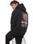 Lacivert Sırtı Etnik Baskılı Kapüşonlu Üç Iplik Oversize SWEATSHIRT-2438 1