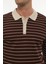 Kahverengi Düğme Detaylı Çizgili Polo Yaka Triko Kazak -2446 5