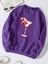 Oversize Bisiklet Yaka Basic Cherry Cocktail Baskılı Sweatshirt - Mor 1