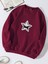 Oversize Bisiklet Yaka Basic Shining Metallic Star Baskılı Sweatshirt - Bordo 1