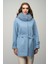 Yakası Çıkabilir Kürklü Oversize Kısa Kaşmir Kaban Mavi 3051-TK 2