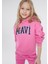 Çocuk Mavi Logo Baskılı Kapüşonlu Pembe Sweatshirt 7610035-70982 1