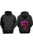 Unisex Love Me Pembe Kurukafa Yılan Tasarım Ön Arka Baskılı Normal Kalıp Siyah Sweatshirt 1