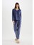 Fall in Love Pijama Takım V Yaka Velur Uzun Kollu Üst Beli Lastikli Alt A3356AX24AU 2