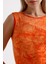 Yırtmaçlı Kolsuz Likralı Viskon Elbise | ELB35734 Oranj Batik 4
