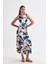 Yırtmaçlı Kolsuz Likralı Viskon Elbise ELB35734 Saks Çiçekli 5