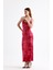 Yırtmaçlı Askılı Likralı Viskon Elbise ELB35782 Bordo Batik 1