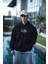 Üç Iplik Penye Kapşonlu Baskılı Sweatshirt - Siyah 1
