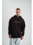 Unisex Üç Iplik Kapşonlu Nakışlı Sweatshirt - Kahve 1