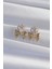 Pirinç Gold Renk Zirkon Taşlı Kalp Model Fiyonk Küpe - TJ-BKP9311 2
