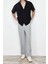 Erkek Moda Kısa Kol Dokuma Siyah Siyah Oversize Fit Yazlık Keten Görünümlü Gömlek Gömlek 2