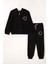 Yazı Baskılı Kapüşonlu Siyah Renk Fermuarlı Erkek Çocuk Eşofman Takım 1