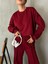 Kadın Bordo Kolları Büzgülü Pis Dikişli Şardonsuz Sweatshirt 28062 2