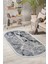 Halı Gri Granit Yıkanabilir Saçaklı Oval Kesme Ince Yolluk Kilim 1