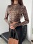 Siyah Bej Leopar Desenli  Crop Jarse Body BLUZ-BGB31 2