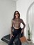 Siyah Bej Leopar Desenli Crop Jarse Body BLUZ-BGB31 1