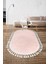 Peluş Halı Pembe Saçaklı Oval Post Kesme Yolluk Kilim 1