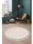Peluş Halı Krem Saçaklı Yuvarlak Kesme Post Yolluk Kilim 1