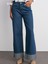 71726 Paçası Kıvrık Geniş Kesim Denim Pantolon-Mavi 4